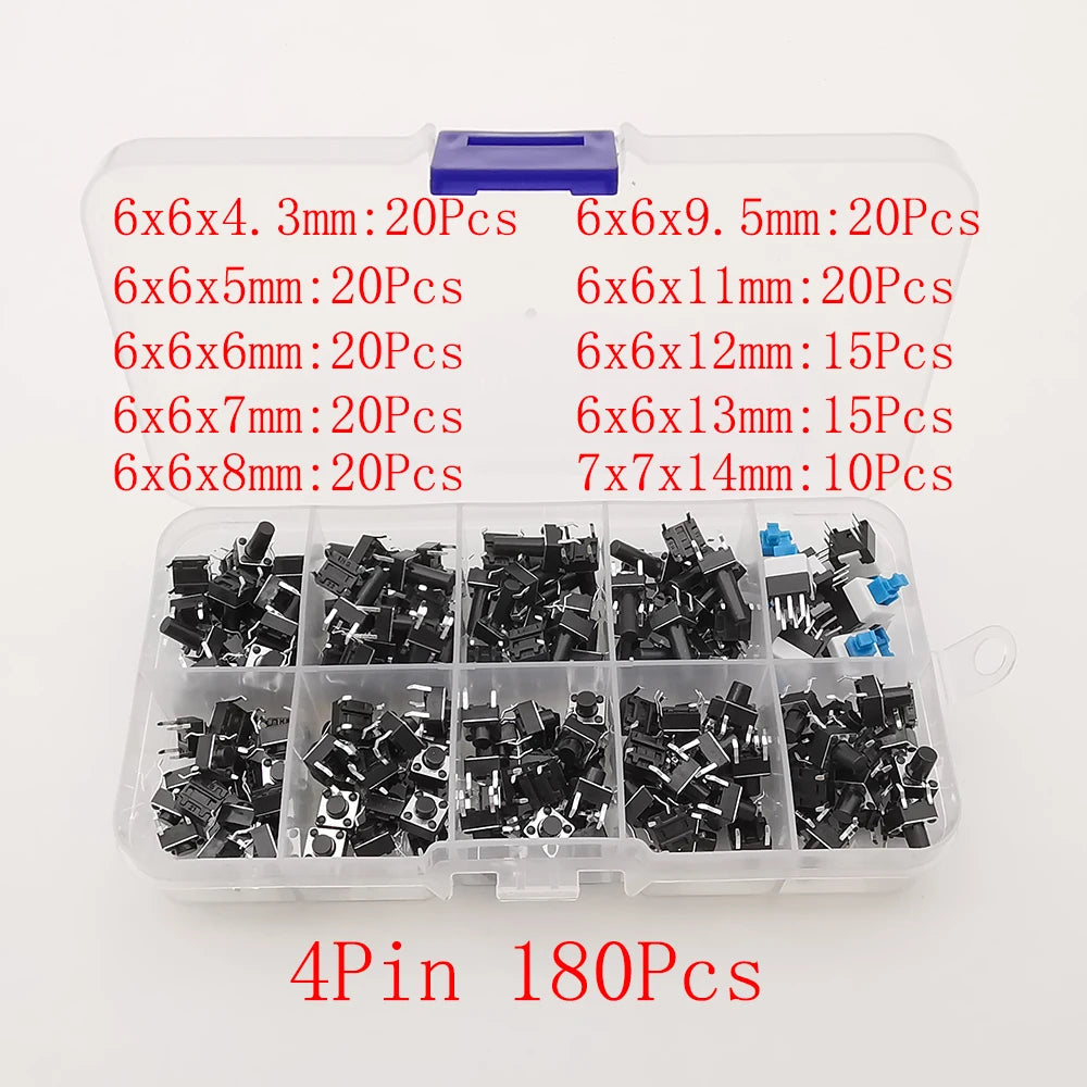 1Box 6x6mm Micro Push Button Tactile Tact Switch Kit 12V 2/4 Pin DIP2 PCB Momentary Switch DIY TV Toy Home Use Button Key Switch
