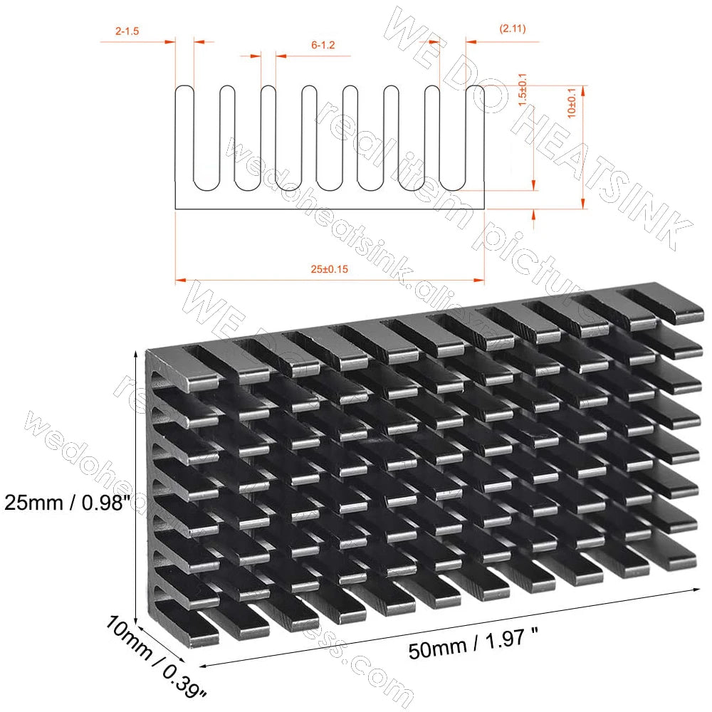 WE DO HEATSINK 50x25x10mm Heatsink Aluminum Black Anodize Heat Sink Cooler With Blue Thermal Pad