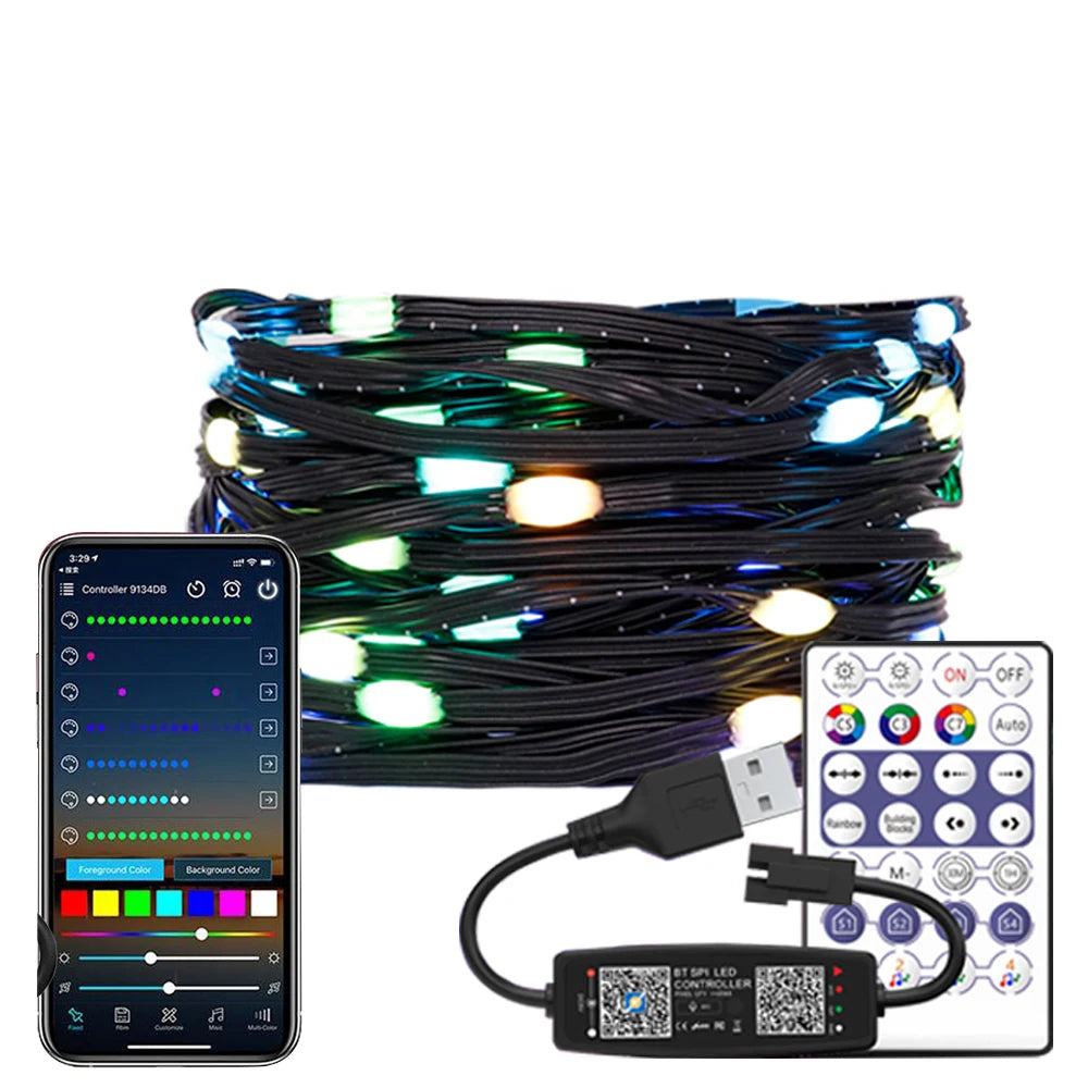 WS2812B RGBIC LED String 5M-20M Dream Color Party Christmas Lights Individually Addressable String Lights Waterproof USB DC DC5V