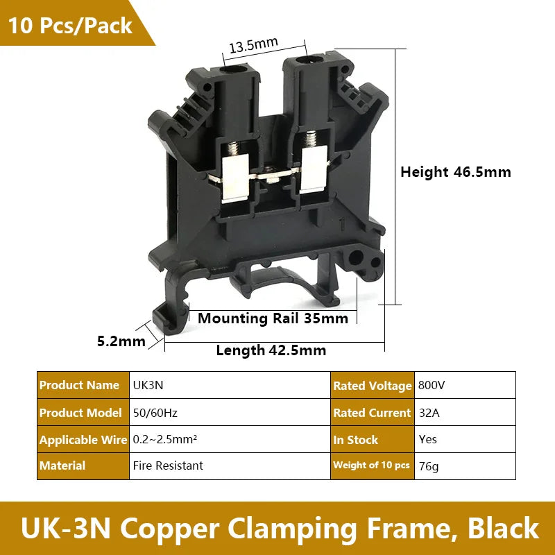 UK 2.5 Terminal Block UK2.5B Screw Connection Connect Strip 2.5B/3N/5N/6N/10N  2.5mm² Cable Electrical Din Rail Wire Connector