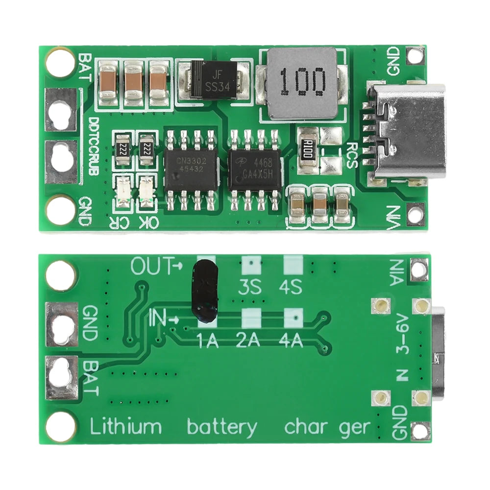 Type-C BMS 2S 3S 4S 1A 2A 4A 18650 Lithium Battery Charger Board Step-up Boost Module Li-Po Polymer Li-Ion Charger 8.4V 12.6V