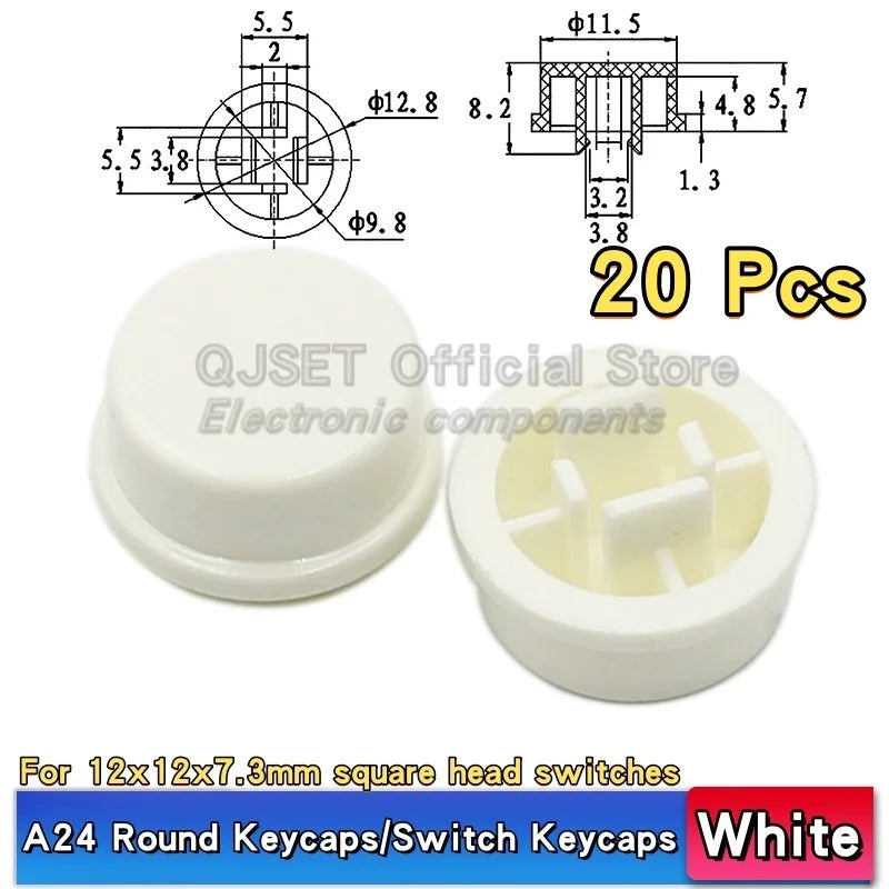 20 Pcs Tactile Pushbutton Switch 12*12*7.3MM Micro Switch Pushbutton A14 A24 Pushbutton Cover 12x12x7.3MM Square Head Pushbutton