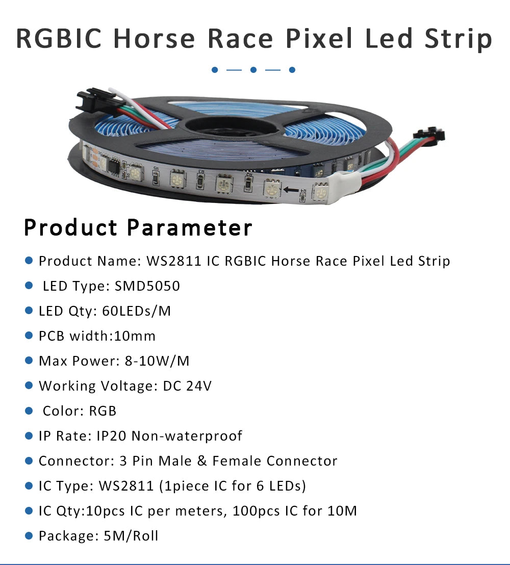 WS2811 RGB IC Running Water Flowing Strip Lights DC 24V 5050 60Leds RGBIC Flexible Ribbon RF Touch Remote Control LED Lighting