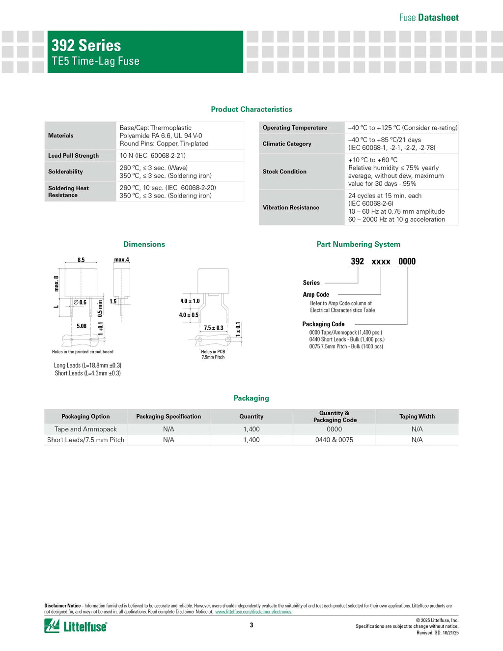 10pcs/lot 392 Series 250V TE5 Fuse Time-lag Fuses Square 500MA to 6.3A T500MA T1A T2A T3.15A T4A T5A T6.3A Time Delay Littelfuse