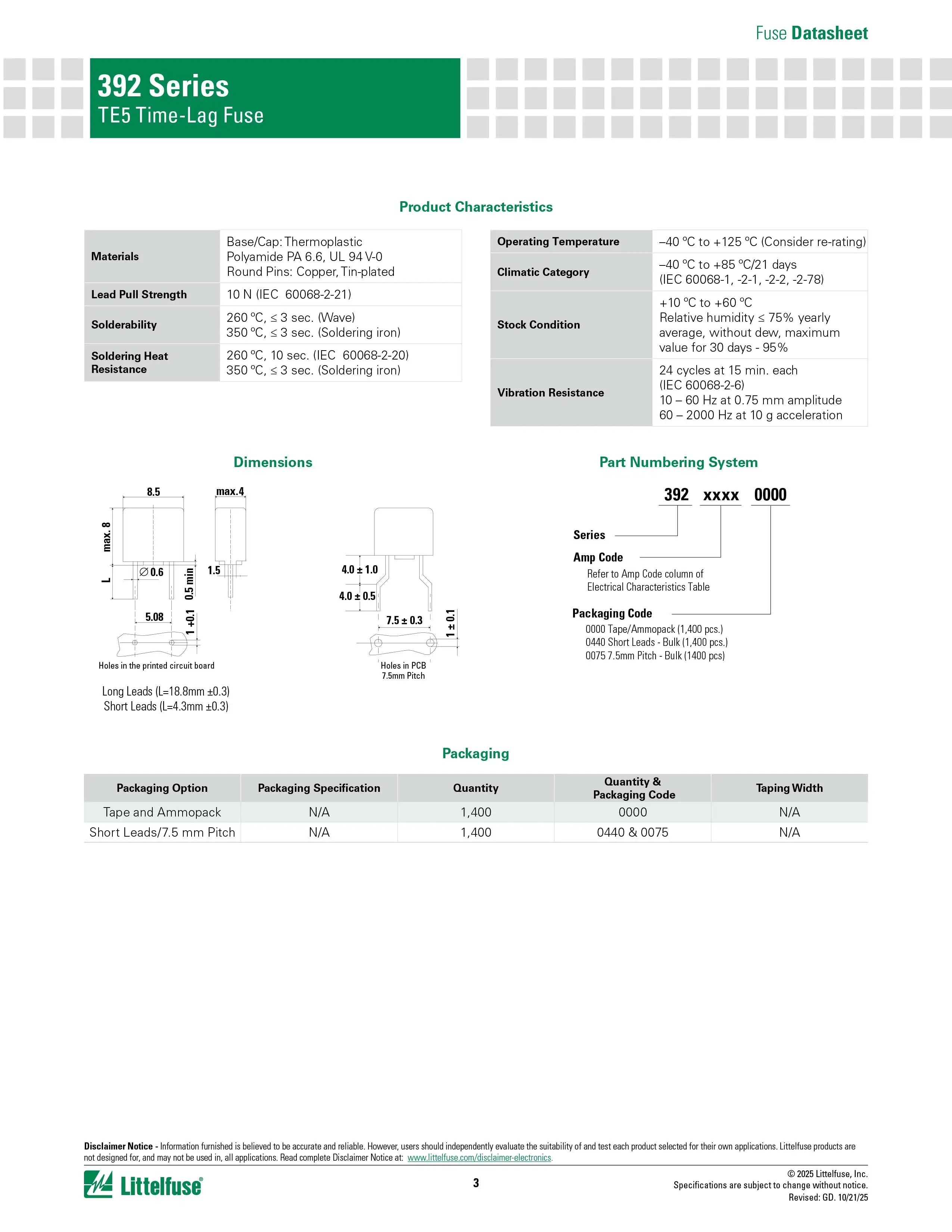 10pcs/lot 392 Series 250V TE5 Fuse Time-lag Fuses Square 500MA to 6.3A T500MA T1A T2A T3.15A T4A T5A T6.3A Time Delay Littelfuse