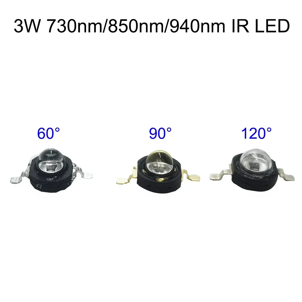 3Watt 3W High Power led 850nm 940nm 730nm 60 90 120 degree  Infrared LED IR for Night Vision CCTV DIY