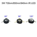 3Watt 3W High Power led 850nm 940nm 730nm 60 90 120 degree  Infrared LED IR for Night Vision CCTV DIY