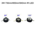 3Watt 3W High Power led 850nm 940nm 730nm 60 90 120 degree  Infrared LED IR for Night Vision CCTV DIY