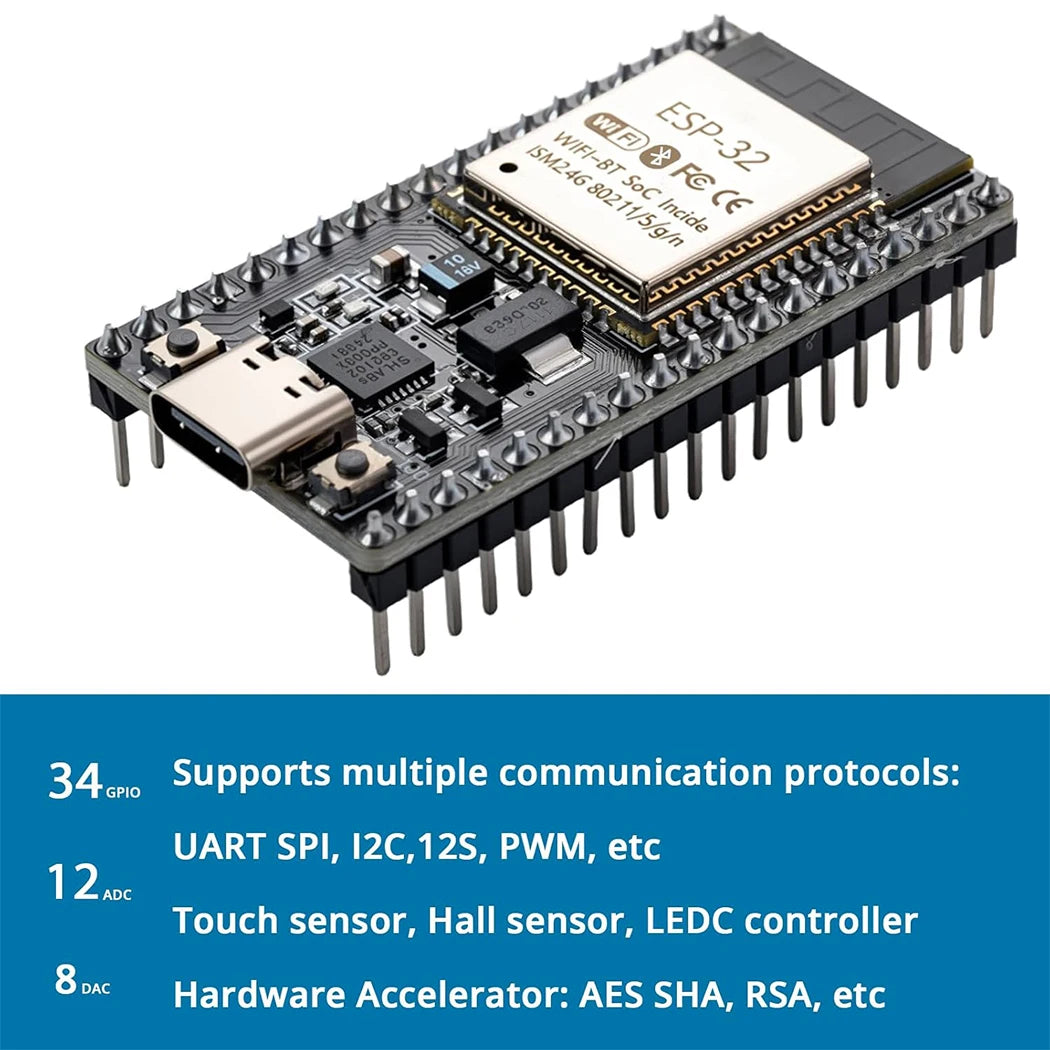 Type-C ESP32 ESP-WROOM-32 Development Board WiFi + Bluetooth CP2102 Dual Core 2.4Ghz Microcontroller Compatible with Arduino