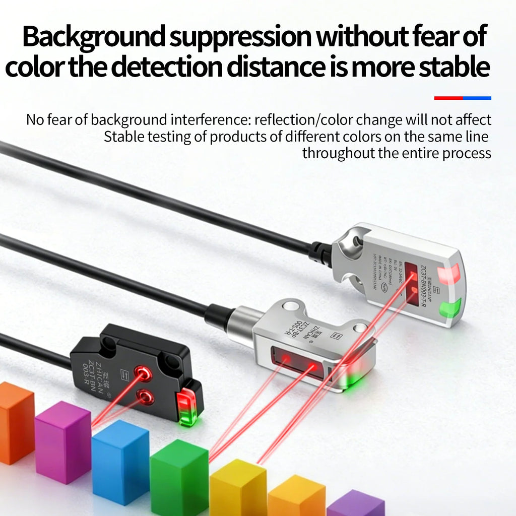 ZHICAN ZC3T Miniature Flat Photoelectric Sensor Front Side View Through Beam Diffuse Reflective