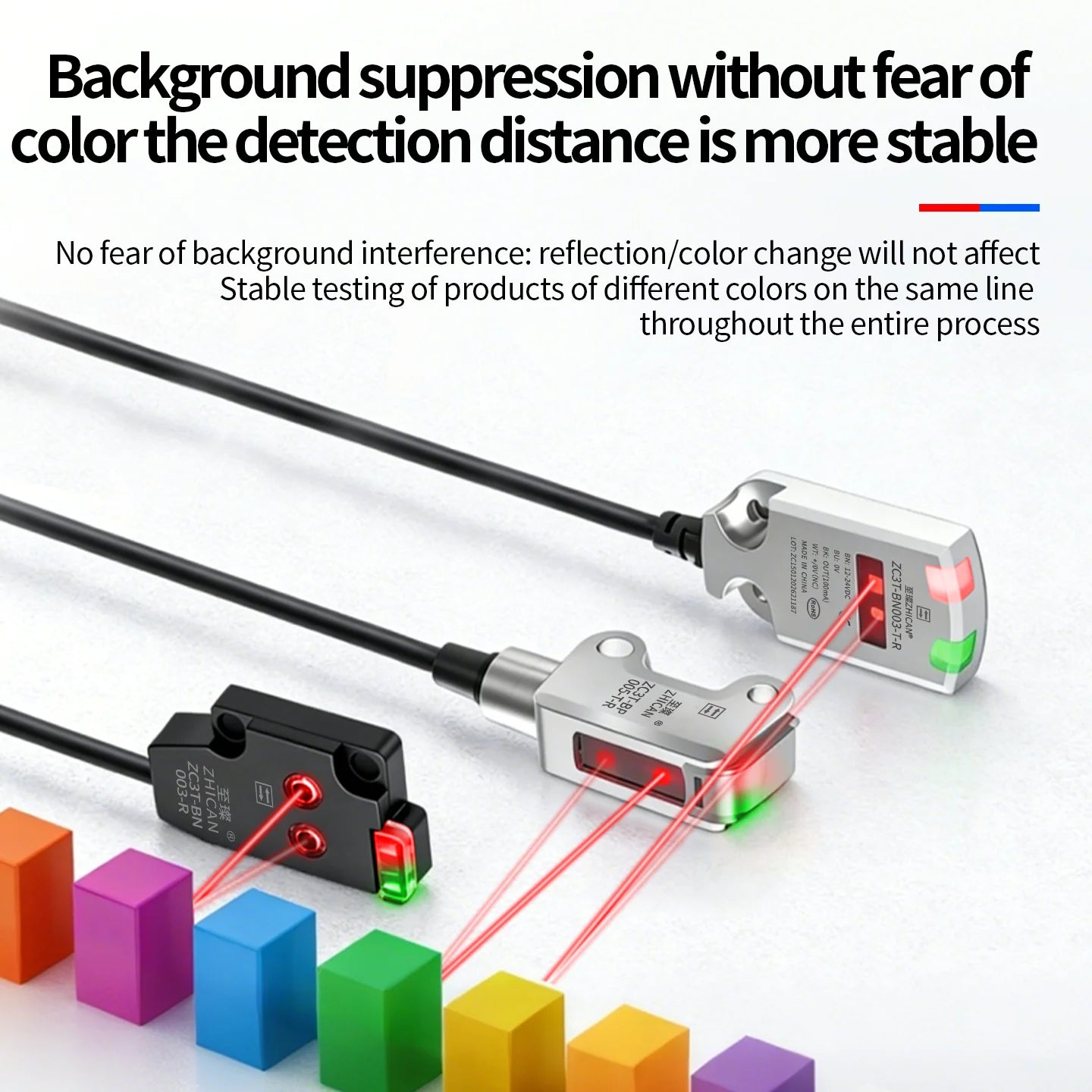 ZHICAN ZC3T Miniature Flat Photoelectric Sensor Front Side View Through Beam Diffuse Reflective