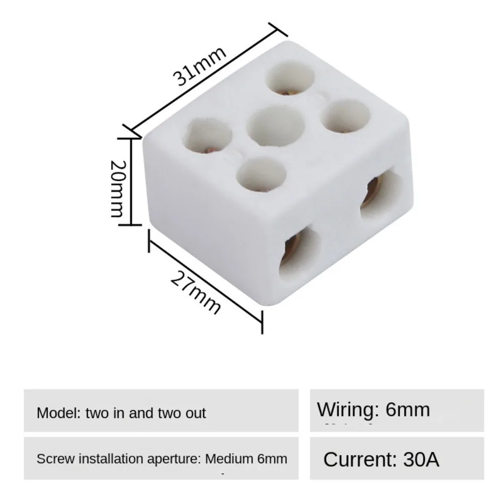 250V 1 Out Ceramic Wiring Terminal Block High-temperature Resistant 2 In 2 Out Screw Wire Connector Terminals 2 Position 5 Hole
