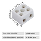 250V 1 Out Ceramic Wiring Terminal Block High-temperature Resistant 2 In 2 Out Screw Wire Connector Terminals 2 Position 5 Hole