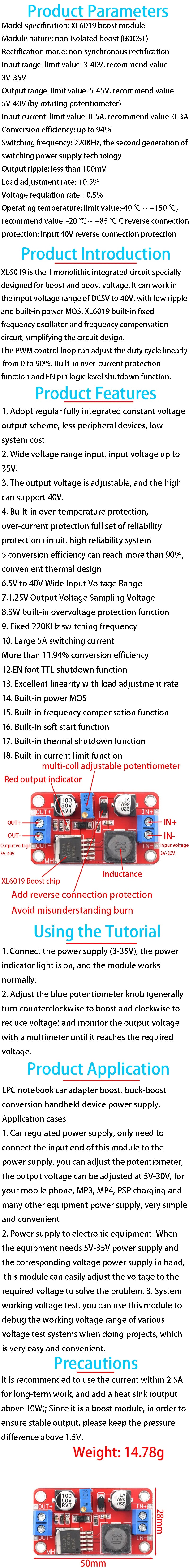 1PCS XL6019 DC-DC adjustable boost power supply module 5A current high power super XL6009 LM2577 upgraded version