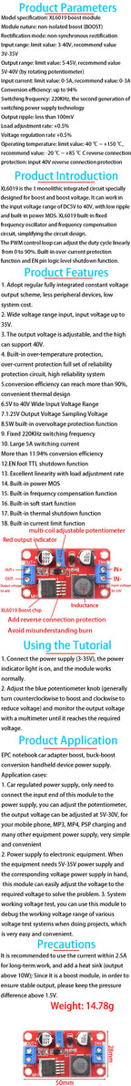 1PCS XL6019 DC-DC adjustable boost power supply module 5A current high power super XL6009 LM2577 upgraded version