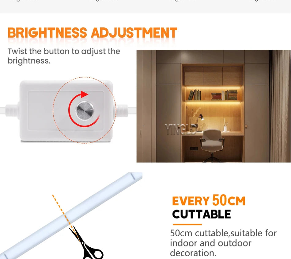 220V COB LED Strip Light High Bright Switch/Dimmable US 110v EU Plug Neon Tape Kitchen Cabinet  lighting Waterproof garden