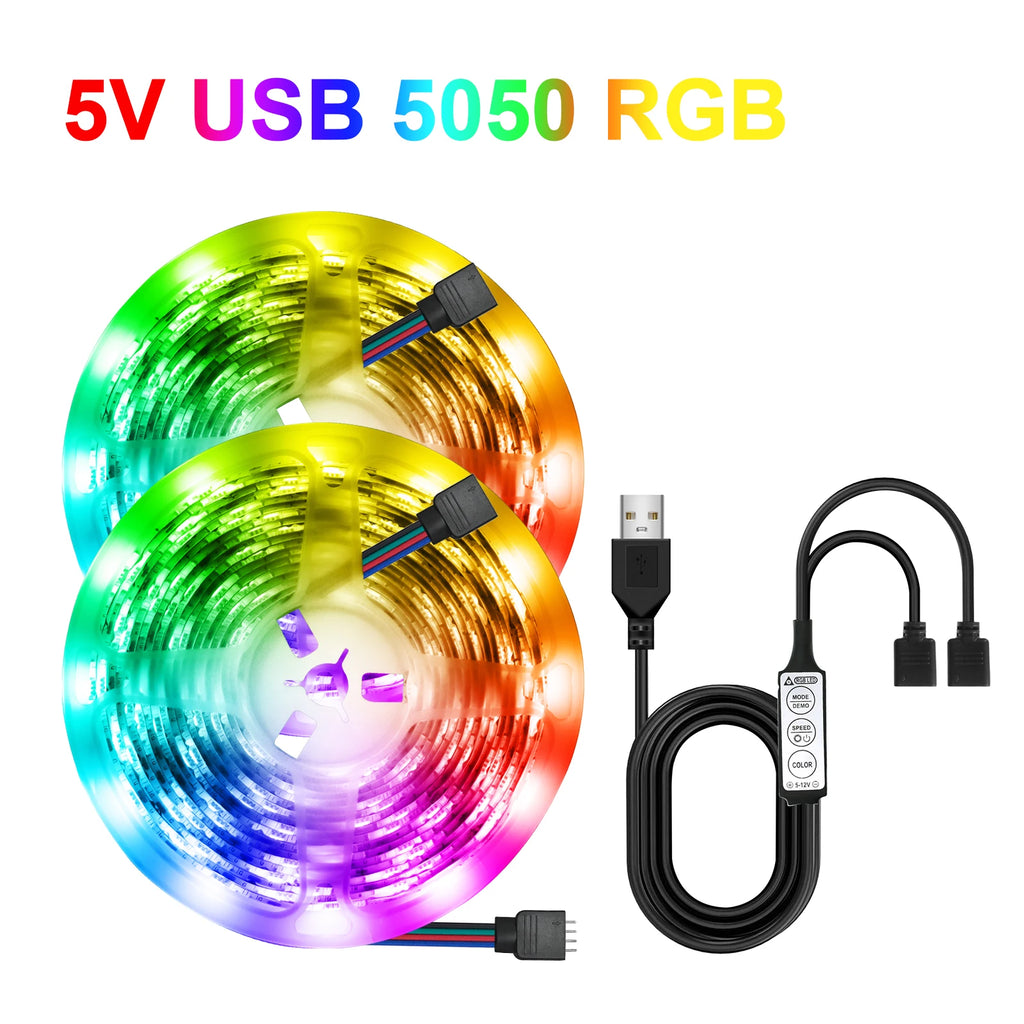 Smart 2IN1 USB LED Strip Lights RGB 5050 Remote Control Kit Flexible Ribbon LED Diode Tape Self-adhesive for TV Backlight