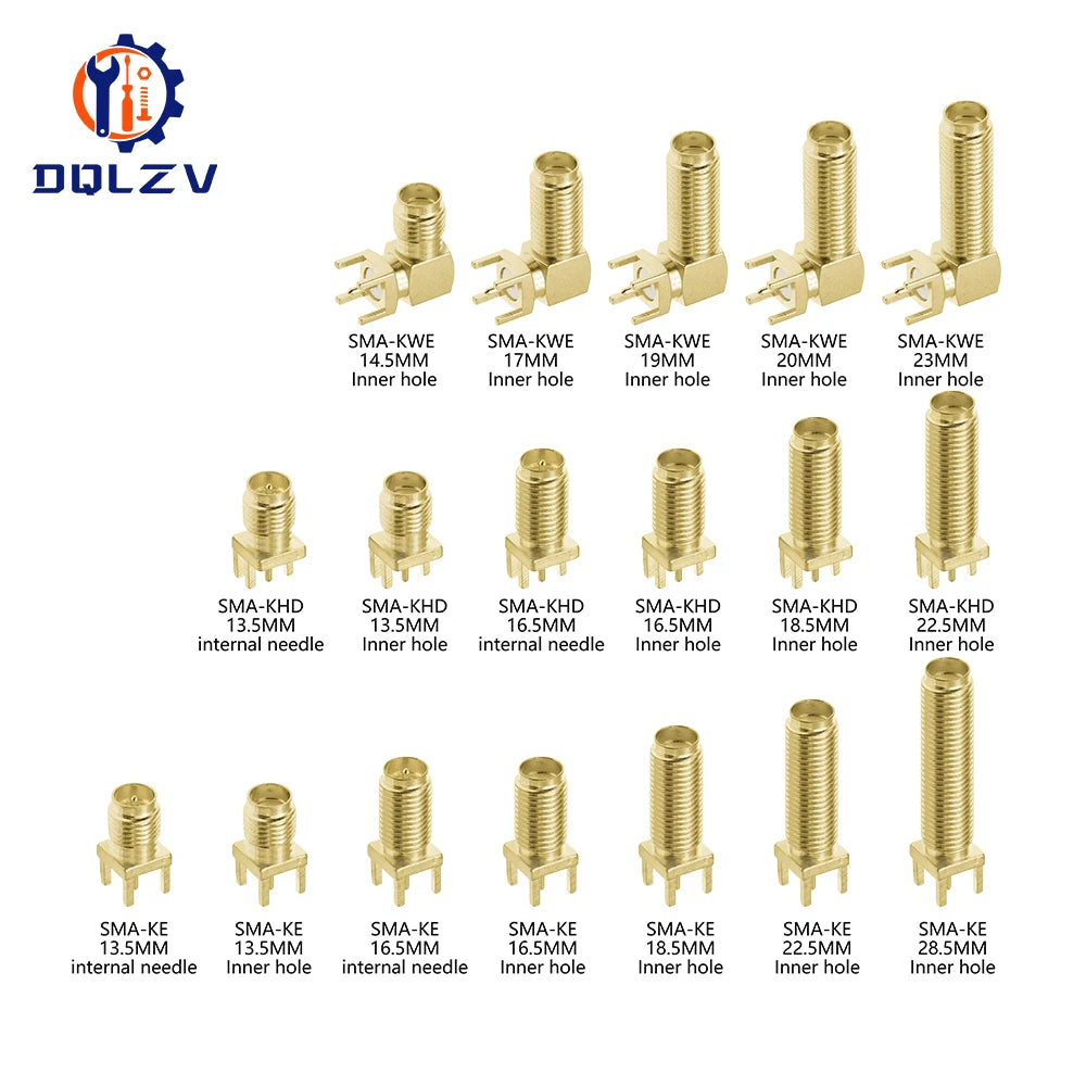 SMA Male Female Straight Connector 90 Degree Solder Edge PCB Straight Right angle Mount RF Copper Plug Socket