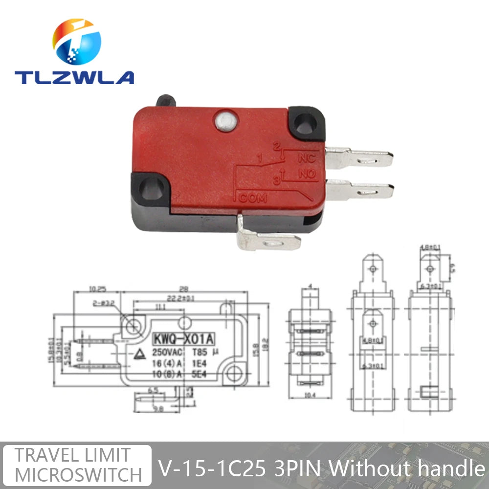 16A 250VAC SPDT Momentary Travel Limit Micro Switch 1NO1NC 3/6Pin Lever Roller V-15 V-151 V-152 V-153 V-154 V-155 Microswitch