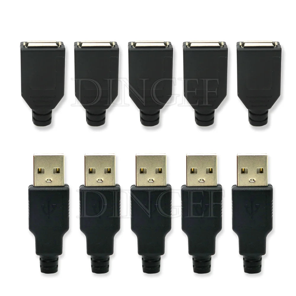 5PCS Type A Male Female USB 4 Pin Plug Socket Connector With Black Plastic Cover Type-A DIY Kits ibuw