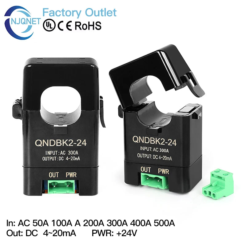 Split Core Current Transmitter QNDBK2-16 AC 10A 20A 50A 100A 4 20mA CT Clamp Hall Effect Current Transformer Sensor 4-20mA