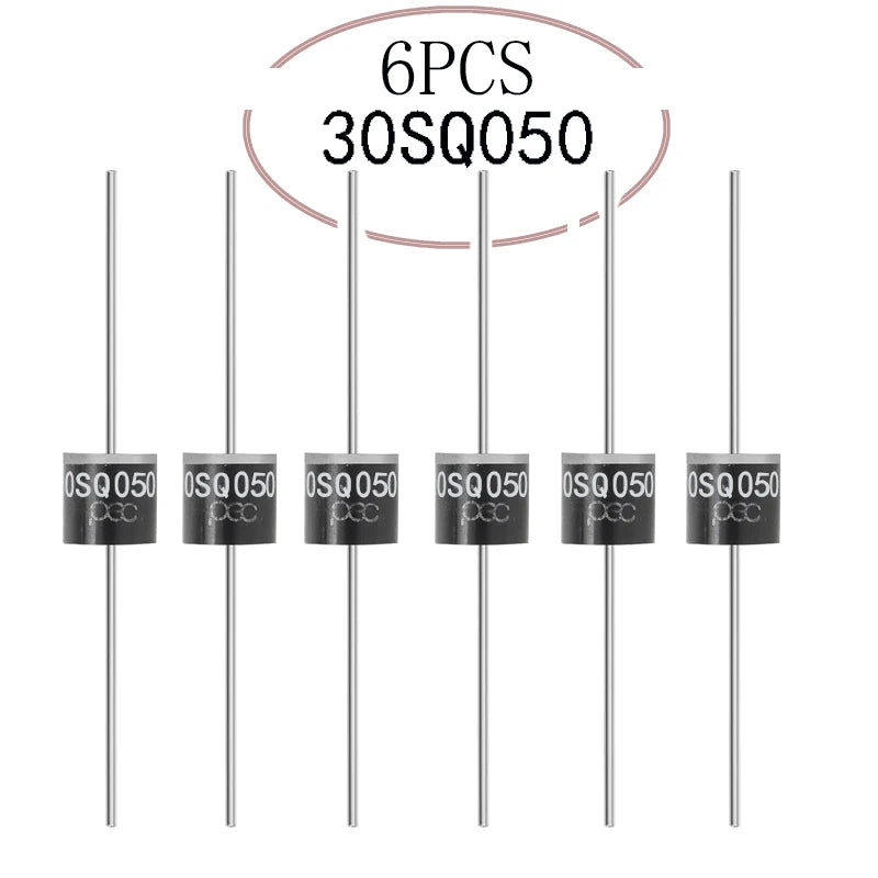 SAMIROB 6PCS 30SQ050 Schottky Diode 30A 50V Axial for Solar Panel Parallel Reflow Protection