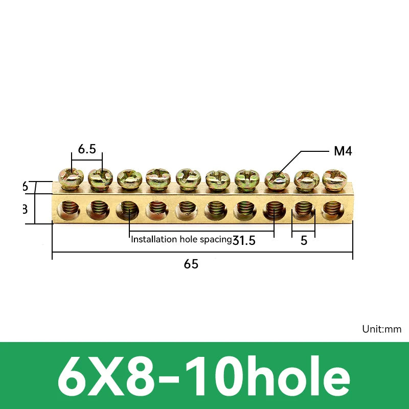 1 PCS Multi Specification Brass Ground Strip 5/6/7/8/9/10/12/15/20 Hole Brass Rod Grounding Terminal Ground Bar Terminal Strip