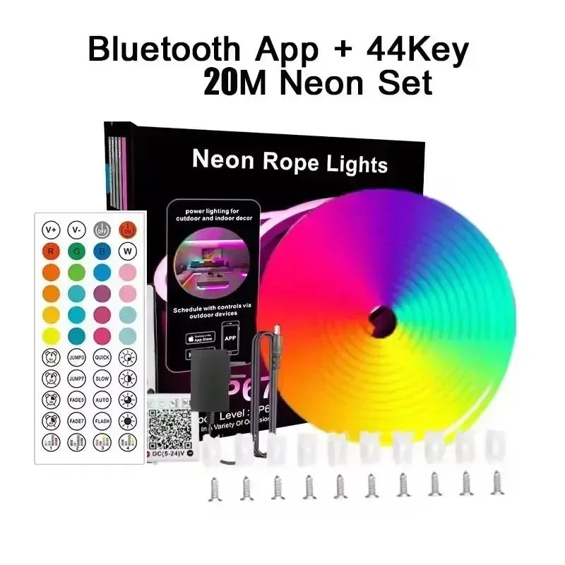 24V RGB Neon Rope Lights Waterproof Flexible Neon LED Strip Lights Bluetooth Music Sync with App/Remote Control 5m 10m 20m 30m