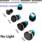 High Head 12/16/19/22mm Black Shell Car Dashboard Waterproof Metal Button Switch LED 12V/24V/220V Self-locking Fixed Momentary