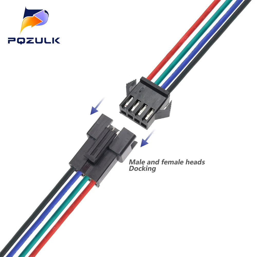 5PCS JST SM 2/3/4/5/6Pins 2.54MM Plug Male to Female Wire Connector Cable Pigtail Plug LED Connecting line 20cm Long