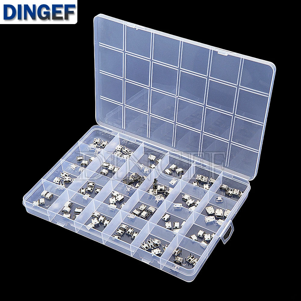 120Pcs Micro USB Connector Kit 24 Models Female Mini Usb Soldering Connectors Diy For MP3/4/5 Samsung Huawei SMD DIP Socket Kit