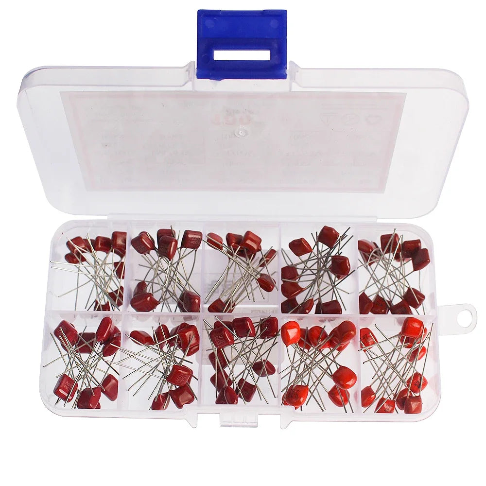 100pcs/box CBB Polypropylene Film Capacitor Assortment Kit 10nF~470nF 10nF 22nF 33nF 39nF 47nF 100nF 150nF 220nF 330nF 470nF