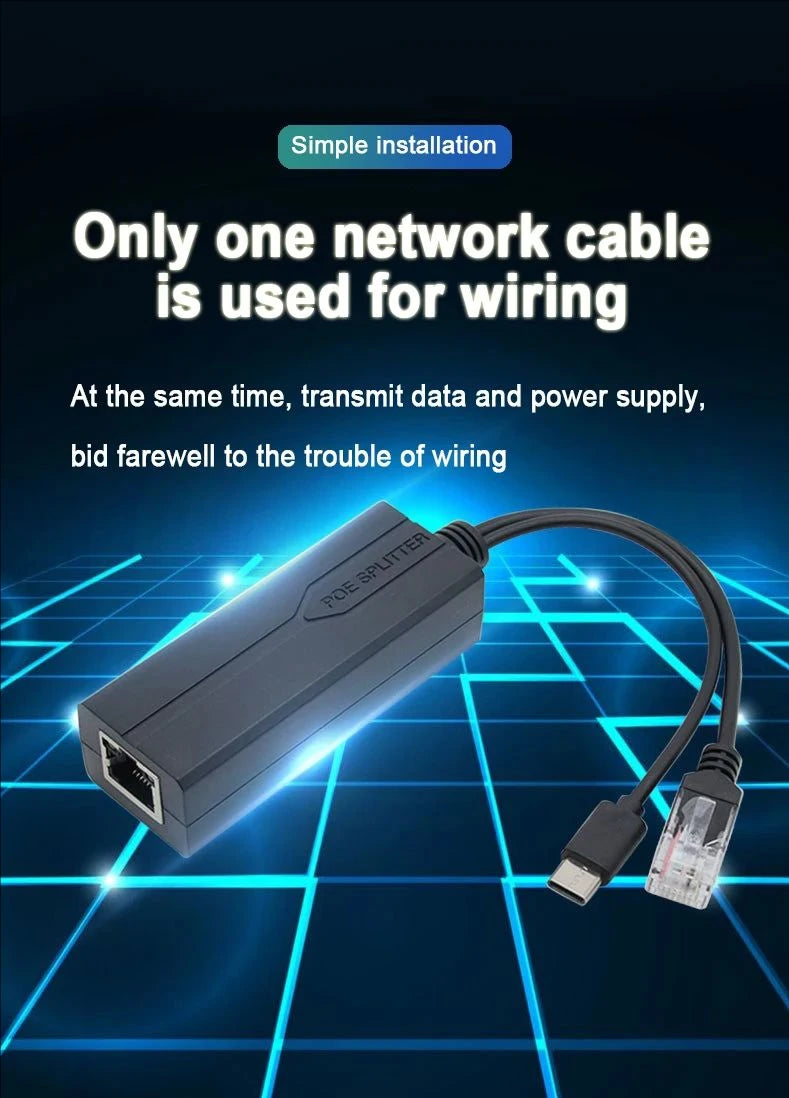 POE Splitter 48V to 5V Micro USB tpye-C 100Mbps and1000Mbps Gigabit POE Camera Injector Power Supply for Huawei Hikvision