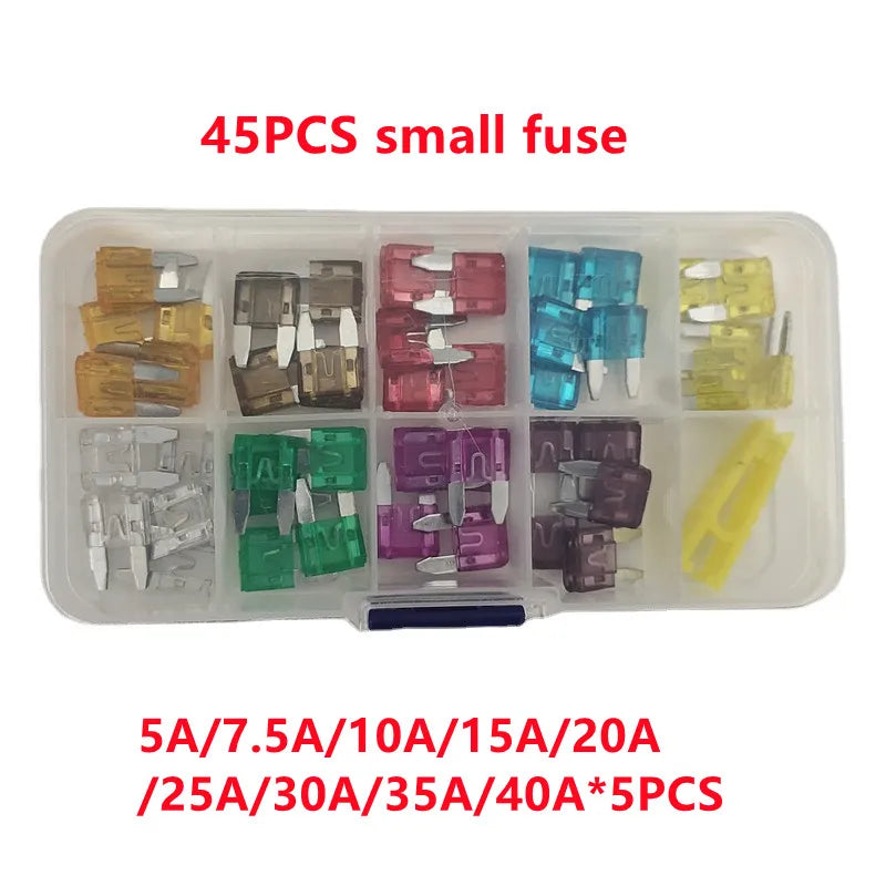 Car Fuses 5A to 40A Mini Small Medium Blade Fuse Assortment Kit 32V Automotive Electrical Replacement with Remover Clip