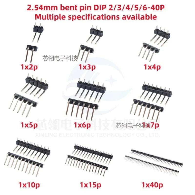 10pcs 2.54 mm Pitch 1x 40 Pin Right Angle Single Row Pin Header Male 90 Degrees Needle Connector 3P/4P/6P/8P/10P/15P/40P 1*40