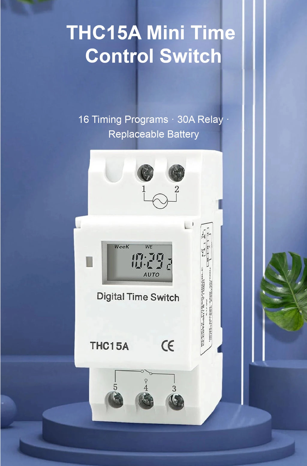 THC15A Digital Timer Switch Programmable Time Switch 30A DIN Rail Weekly Timer Relay 12V 24V 110V 220V LCD Controller