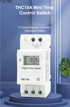 THC15A Digital Timer Switch Programmable Time Switch 30A DIN Rail Weekly Timer Relay 12V 24V 110V 220V LCD Controller