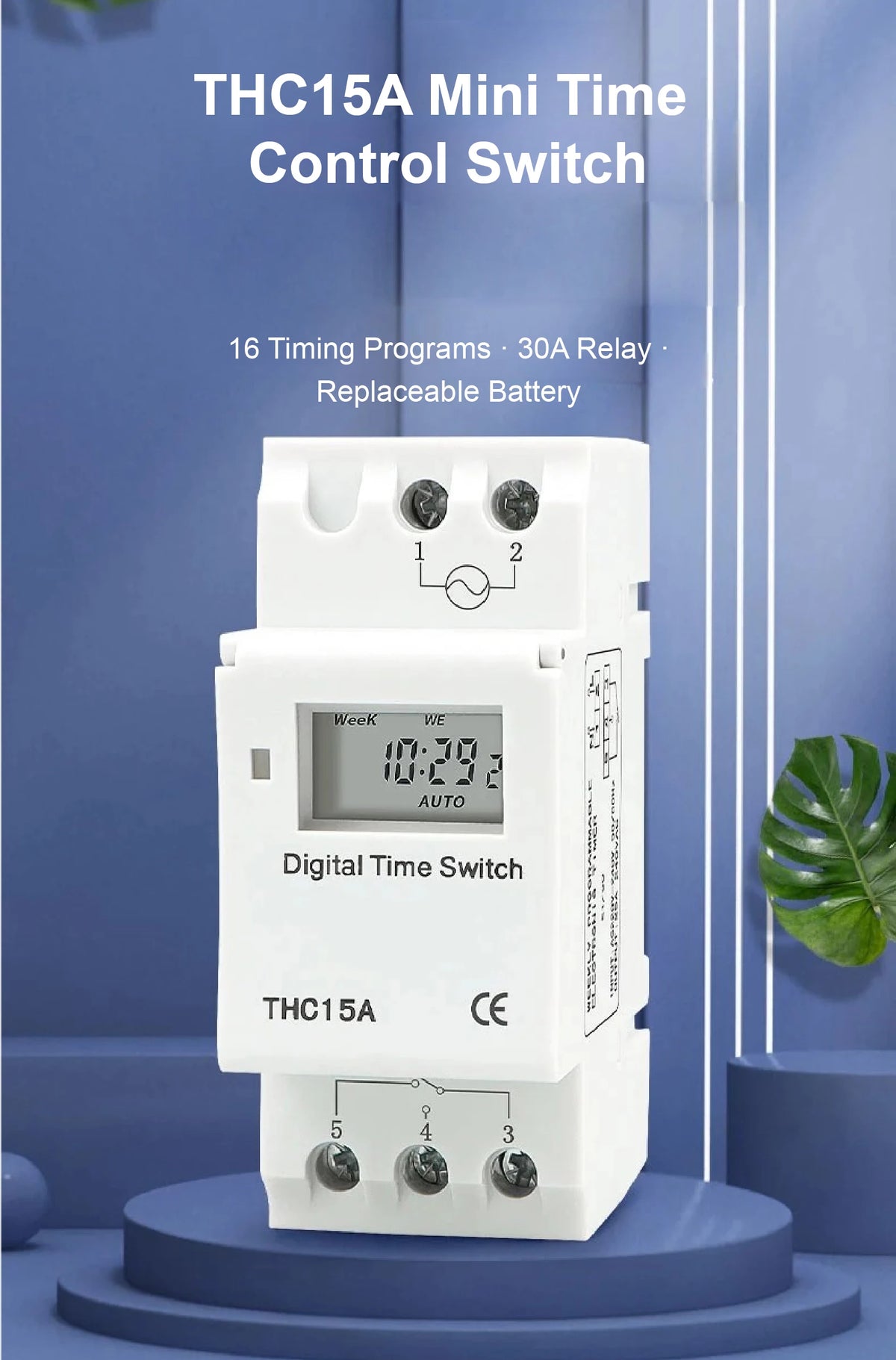 THC15A Digital Timer Switch Programmable Time Switch 30A DIN Rail Weekly Timer Relay 12V 24V 110V 220V LCD Controller