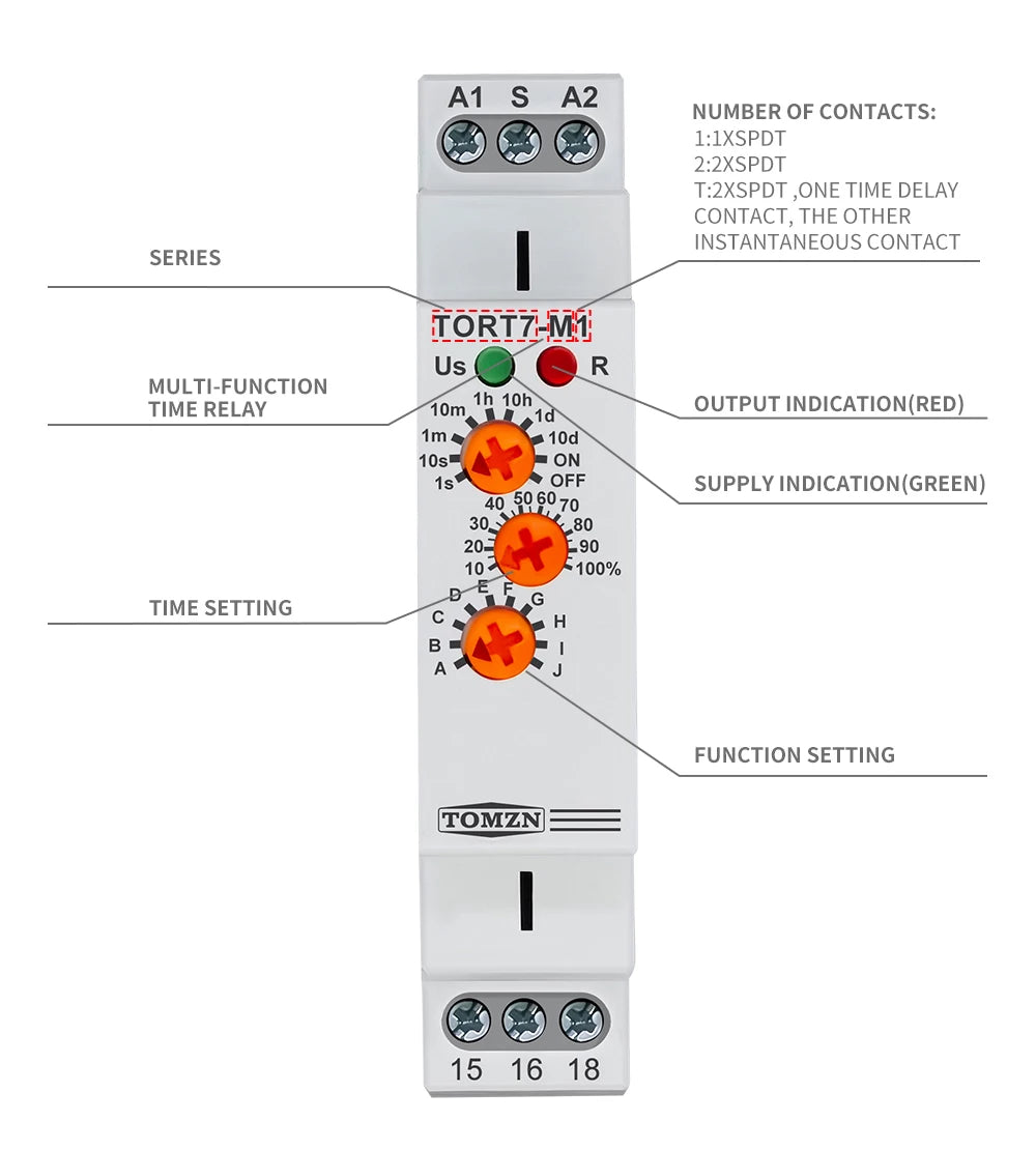 TORT7 Series Delay-ON Delay-OFF 10in1 Asymmetric Cycler Time Relay Multi-function Timer Switch 0.1S-10D Pulse Generator Interval