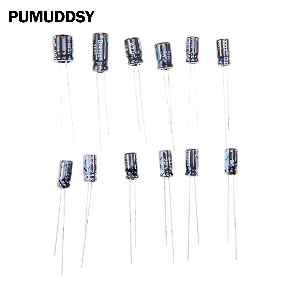 120PCS 12Values Electrolytic Capacitor Kit (0.22μF-470μF 16V-50V) for DIY Electronic Circuit kit 16V100UF 50V0.47UF 25V10UF