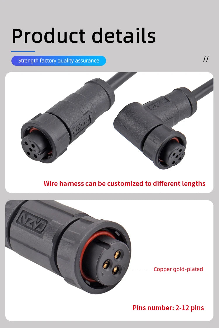 CAZN Plastic Straight Angled Male Female Circular Connectors E10 Waterproof Bayonet Connector 2-12 Pin with Unshielded PVC Wire