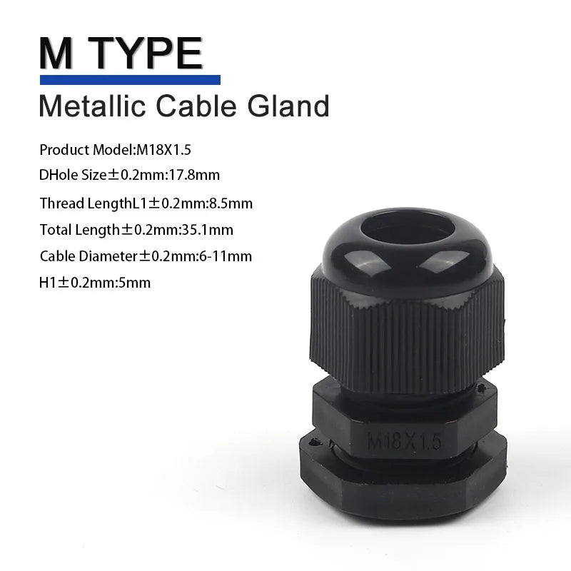 IP68 Waterproof Cable Gland Black Plastic Seal Joint Nylon M12/M16/M18/M20/M22/M25/M27/M30 White Waterproof Cable Connector