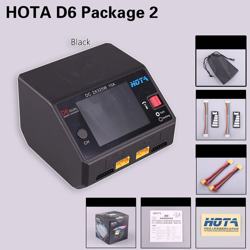 HOTA D6 DC650W 15A Dual Smart Charger Maximum current 1600mA Built-in Micro USB for 1-6S Lipo LiHV/NiZn/Nicd/NiMH Battery