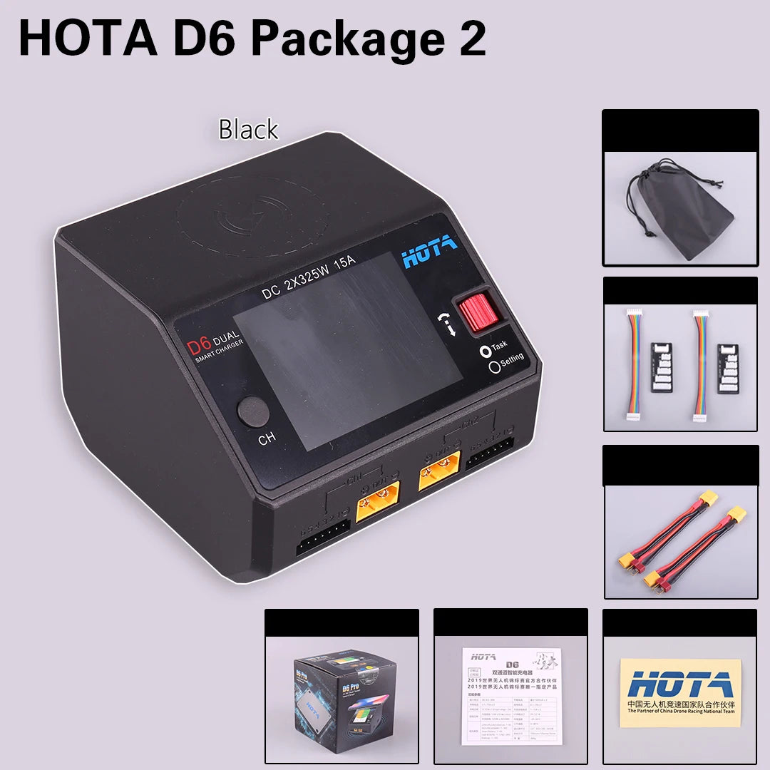 HOTA D6 DC650W 15A Dual Smart Charger Maximum current 1600mA Built-in Micro USB for 1-6S Lipo LiHV/NiZn/Nicd/NiMH Battery