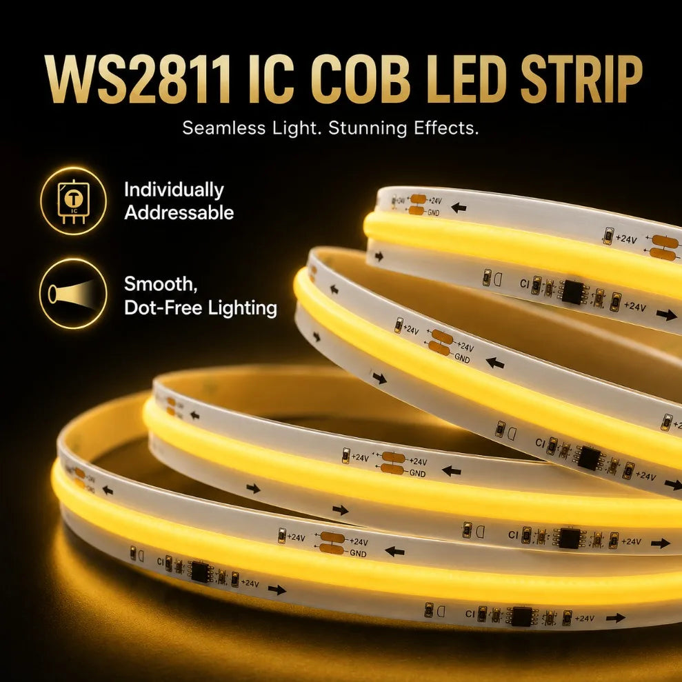 WS2811 IC COB LED Strip DC24V 360LEDs Addressable Running Water Flowing Light Flexible High Density Tape RA90 3000K/4000K/6000K