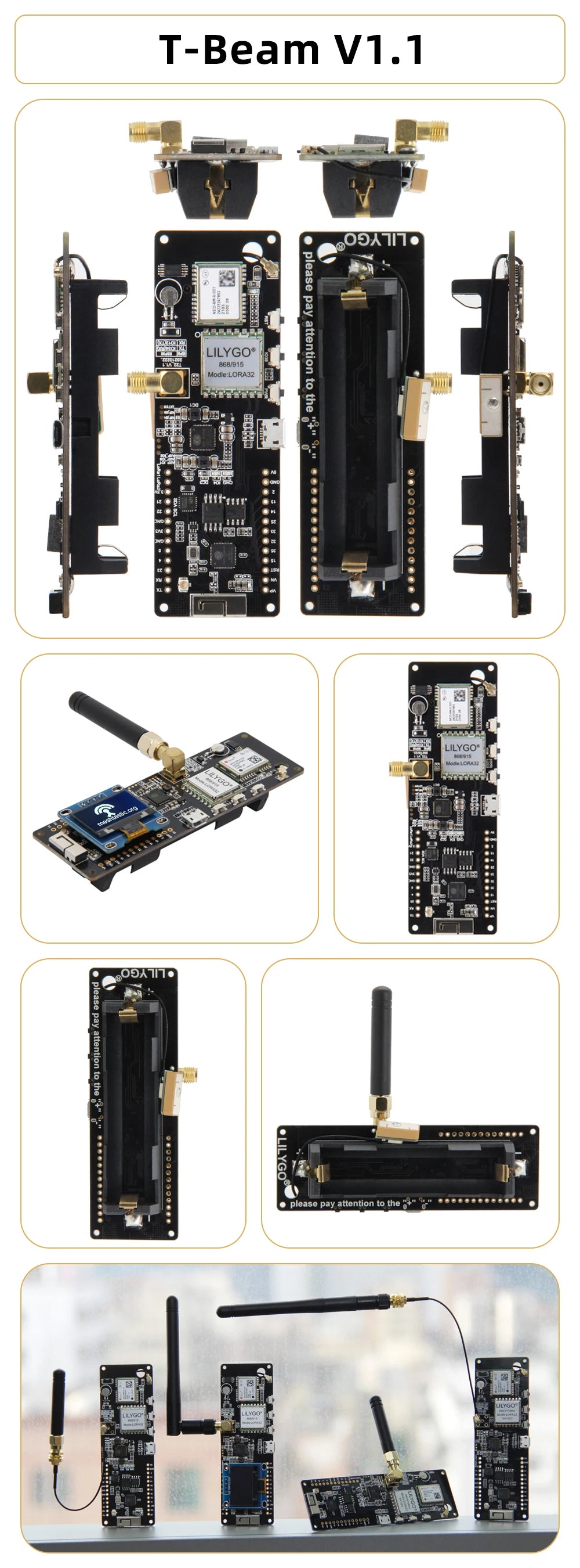 LILYGO® TTGO Meshtastic T-Beam V1.2 ESP32 LoRa Development Board 433MHz 868MHz 915MHz 923MHz WiFi BLE GPS OLED Display AXP2101