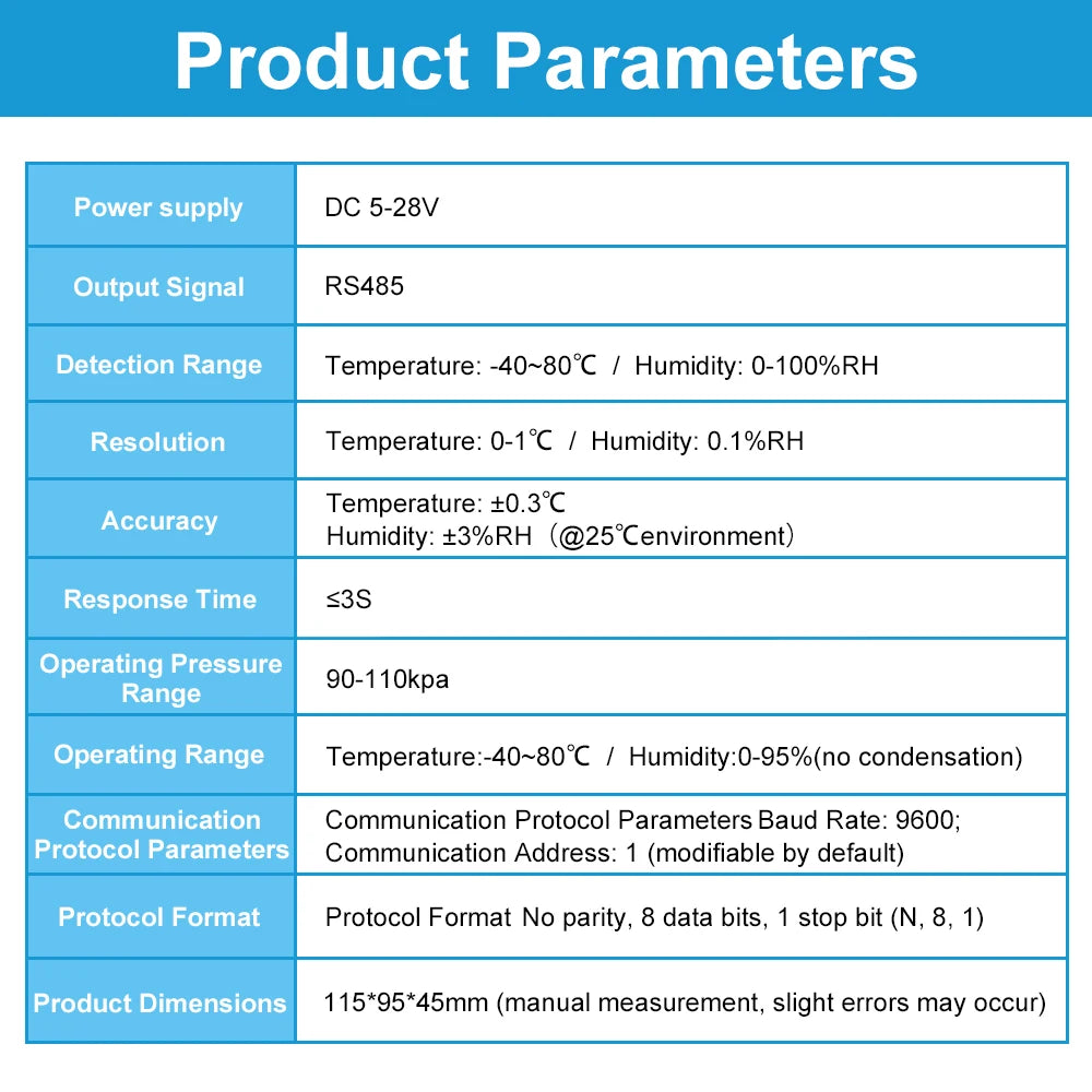 SHTC3 Temperature Humidity Sensor 35MM DIN Tracks Output RS485 Modbus Protocol Industrial Sensors Monitor Transmitter 5Pin