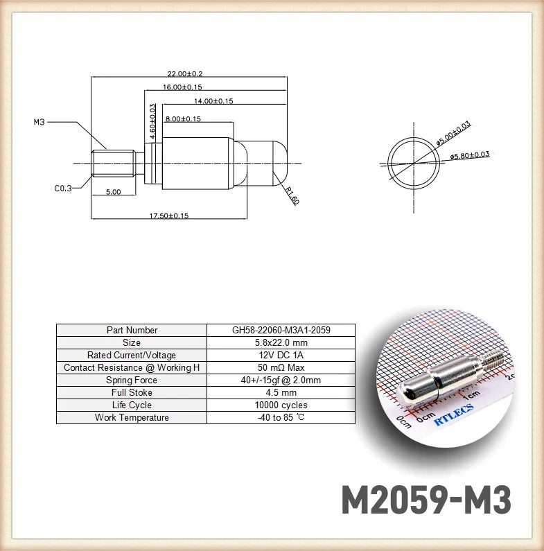 2/5/20Pcs High Current Pogo Pin Theaded M3 M4 M8 Connector 1A 4A 5A Battery DC Power Spring Loaded Needle Test Probe Gold Plated