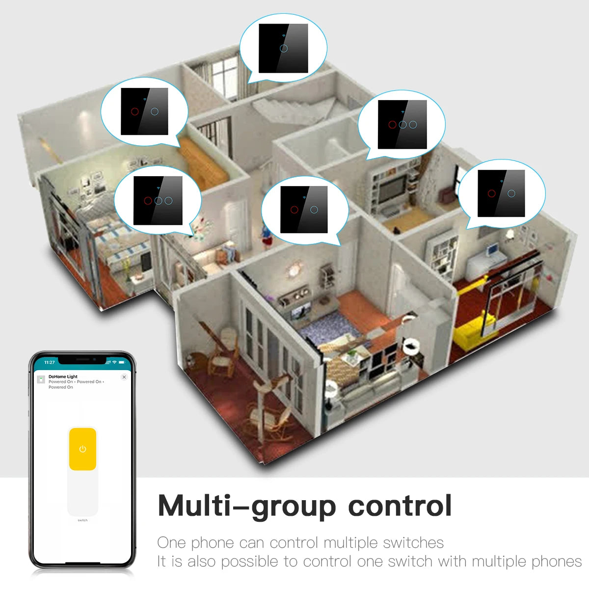 Melery Matter over WiFi Smart Light Wall Switch Touch Sensor Glass Panel Remoted Google/Apple Home Siri Alexa Homekit Smarttings