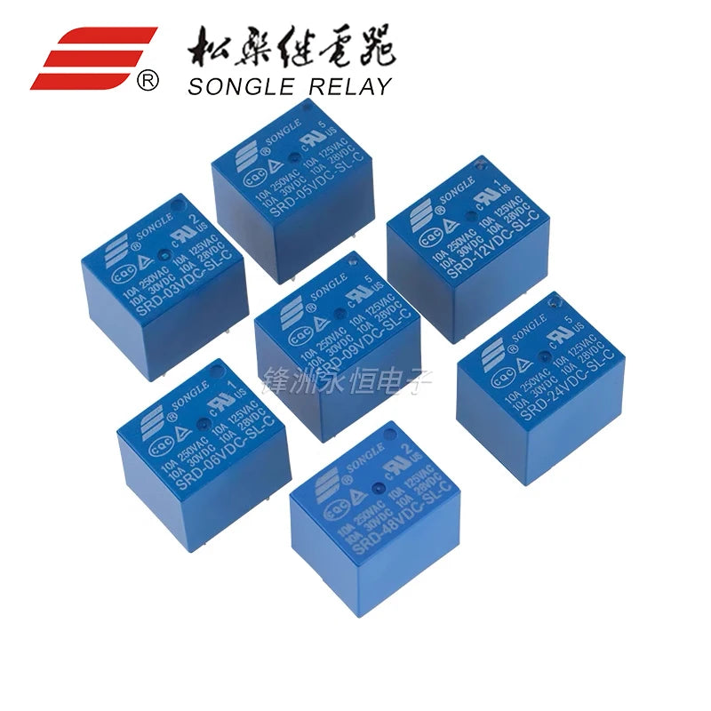 5Pcs New Relay SRD-05VDC-SL-C SRD-12VDC-SL-C SRD-24VDC-SL-C SRD 12VDC SL C 10A 250VAC 5PIN 3V 5V 9V 12V 24V 48V Power Relay